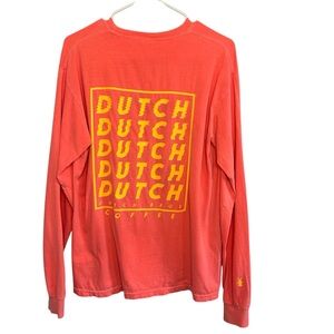 Dutch Bros MEDIUM Coral Long Sleeve Dutch W/Yellow Ink DB 1992 CUTE!